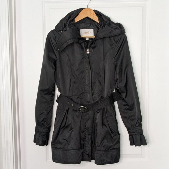 Laundry by Shelli Segal Jacket Women's Small Black Belted Full-Zip Long Sleeve - Picture 1 of 7